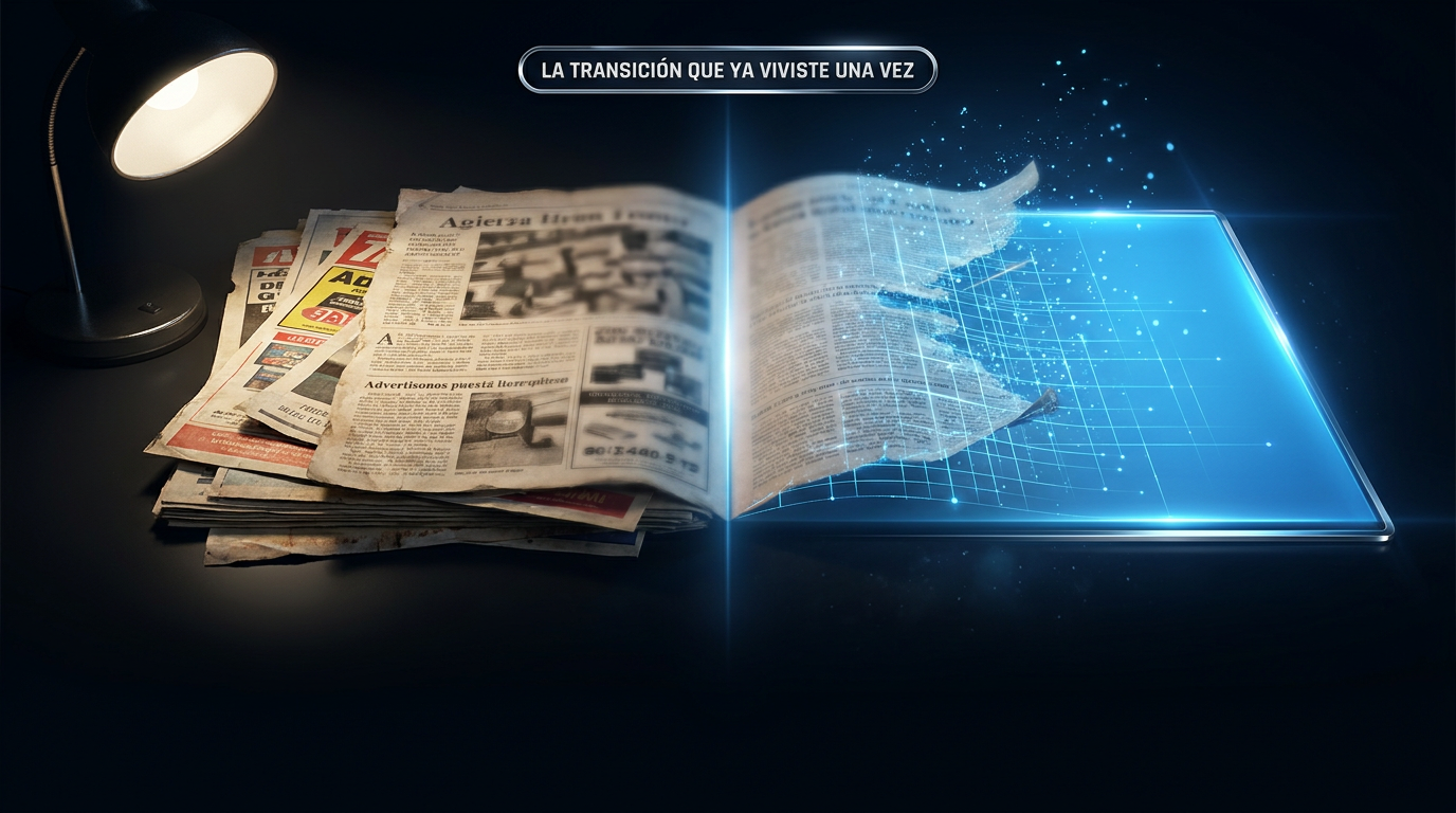 Periódicos impresos transformándose en una pantalla digital azul